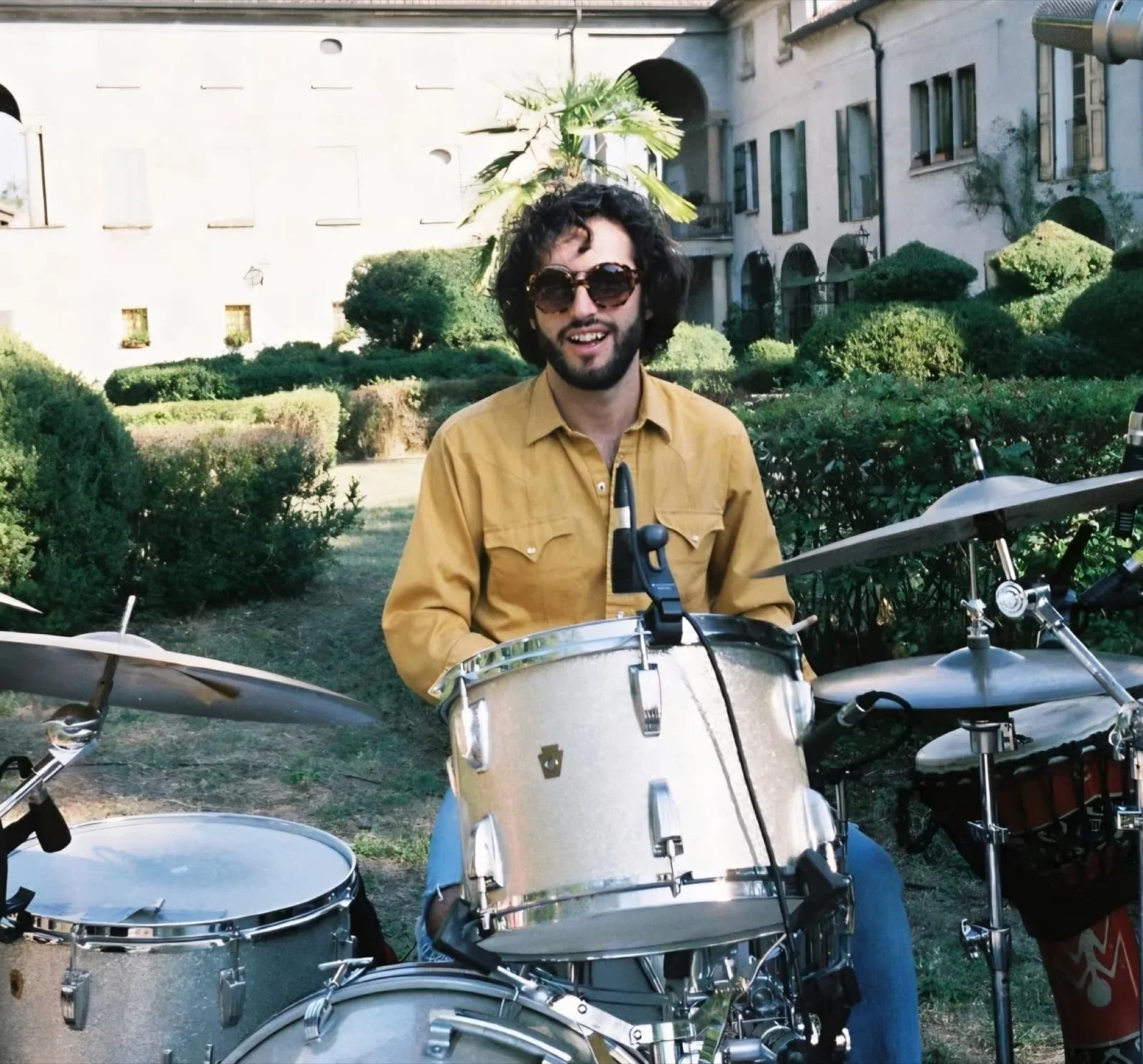 Playing outdoors in a courtyard